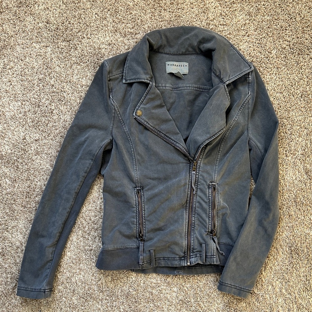 MARRAKECH I Women's Charcoal Gray Fabric Moto Jacket I Size S I Zip Pockets